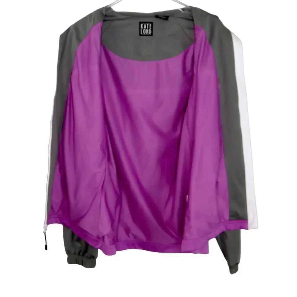1990s Vintage Kate Lord Purple & Gray Windbreaker Golf Jacket Small Retro